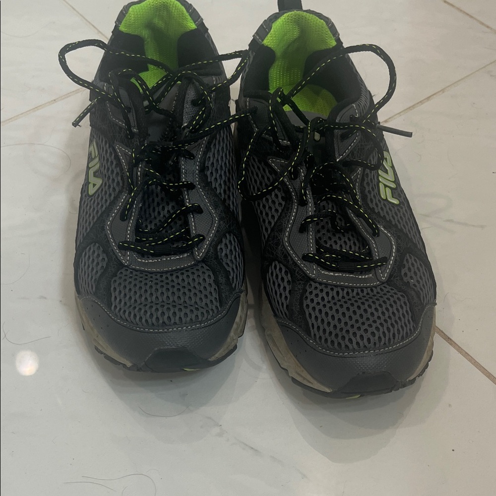 Fila Black and Neon Green Sneakers